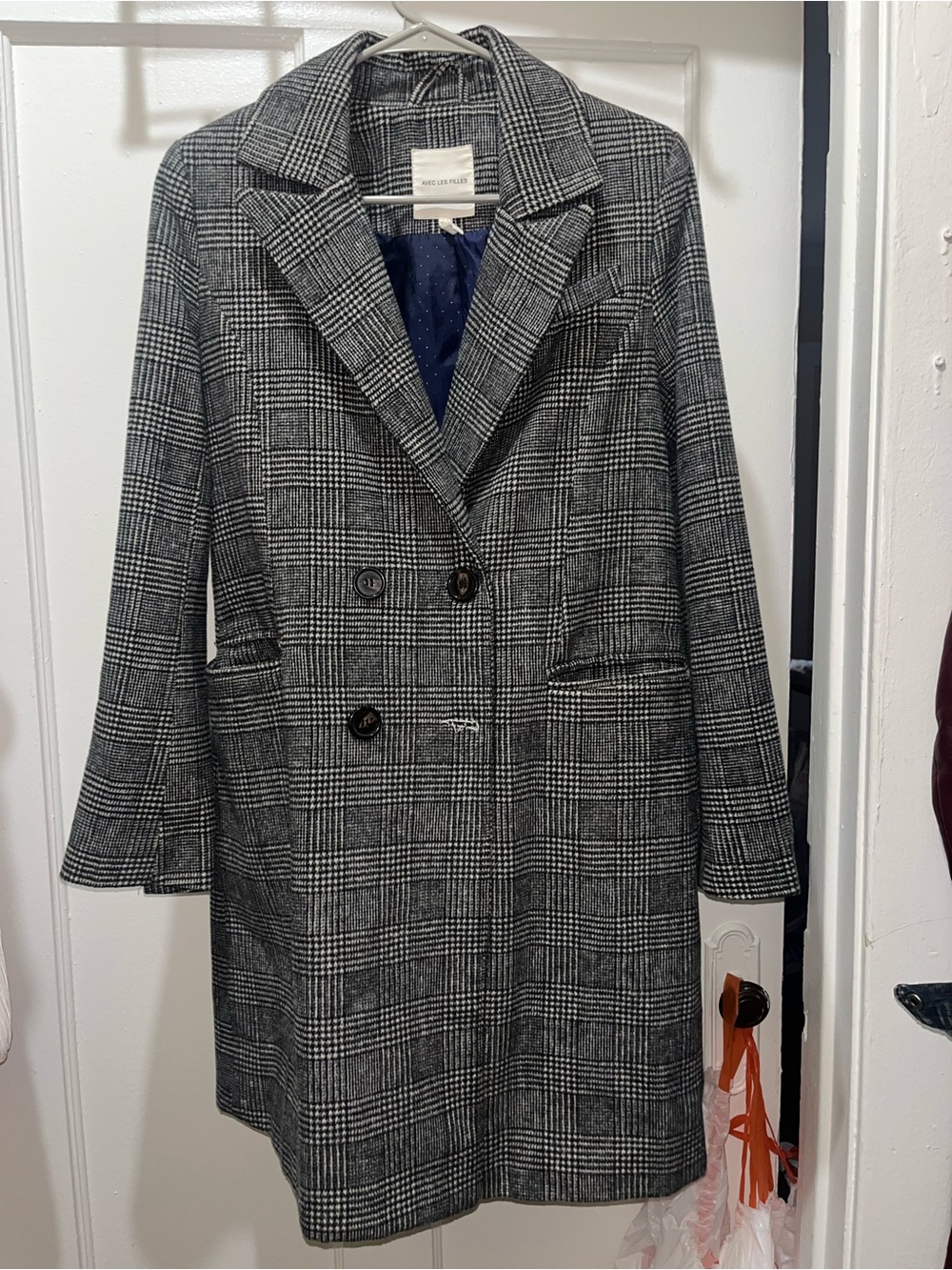 Avec Les Filles Gray Plaid Double-Breasted Coat